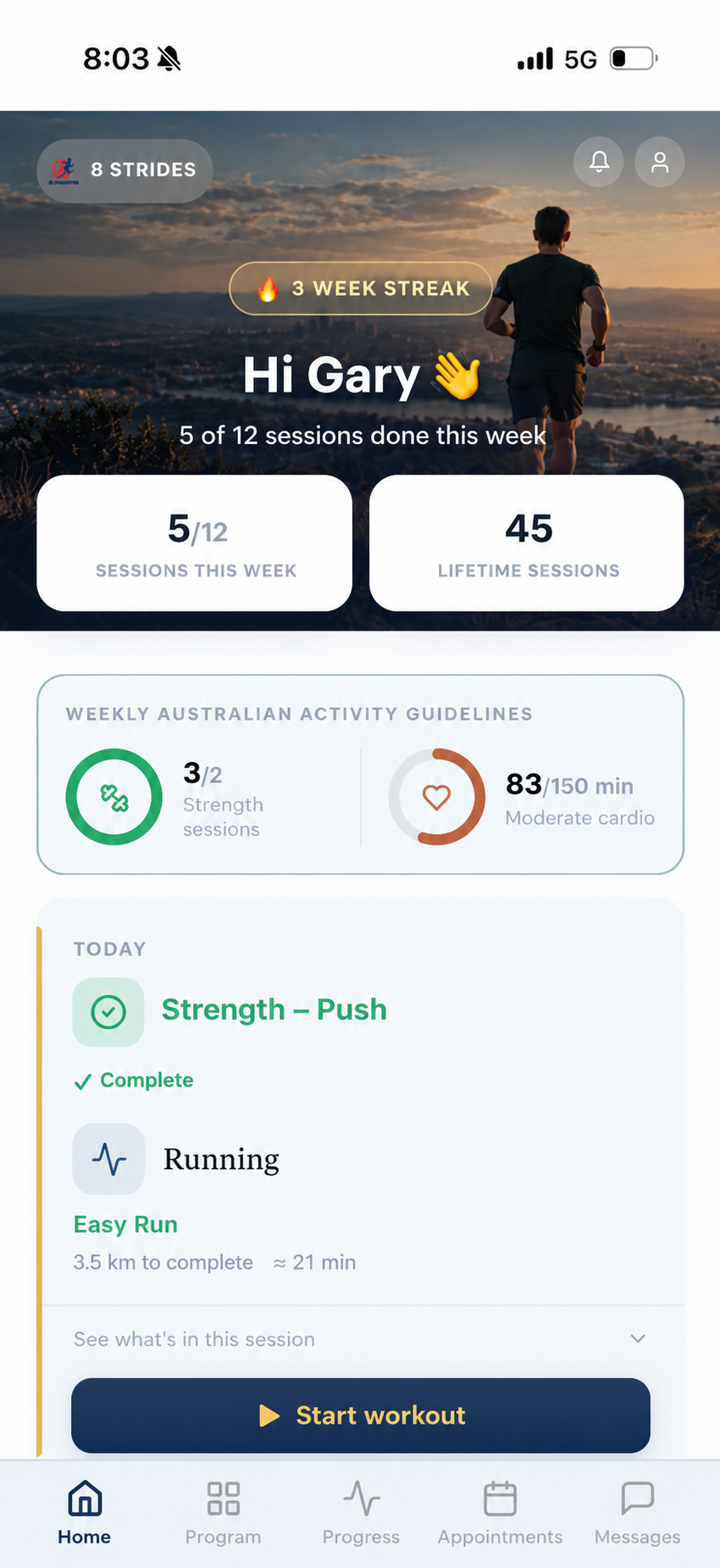 8 Strides home dashboard